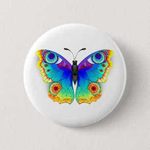 Rainbow Butterfly Peacock Eye 6 Cm Round Badge