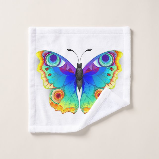Rainbow Butterfly Peacock Eye Bath Towel Set (Wash Cloth)