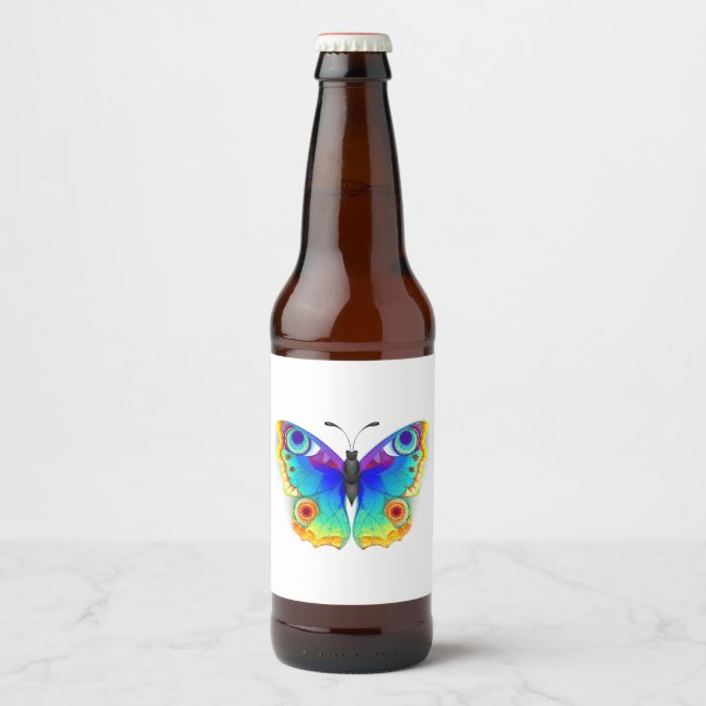 Rainbow Butterfly Peacock Eye Beer Bottle Label (Front)