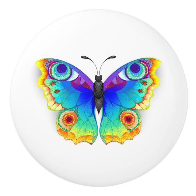 Rainbow Butterfly Peacock Eye Ceramic Knob (Front)