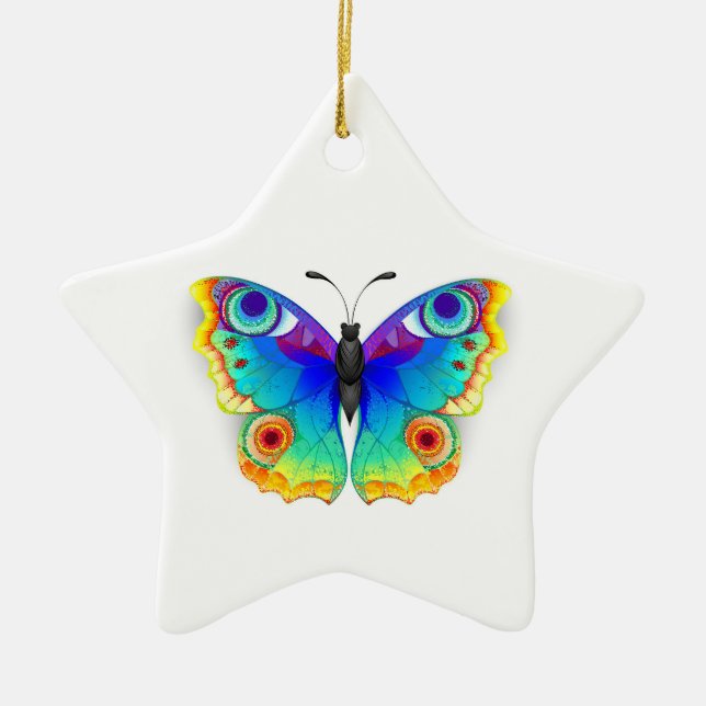 Rainbow Butterfly Peacock Eye Ceramic Tree Decoration (Front)