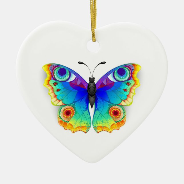 Rainbow Butterfly Peacock Eye Ceramic Tree Decoration (Front)