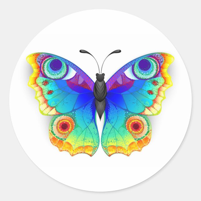 Rainbow Butterfly Peacock Eye Classic Round Sticker (Front)