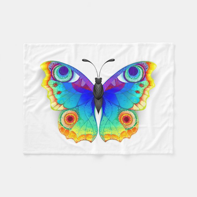 Rainbow Butterfly Peacock Eye Fleece Blanket (Front (Horizontal))