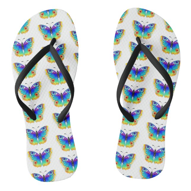 Rainbow Butterfly Peacock Eye Flip Flops (Footbed)
