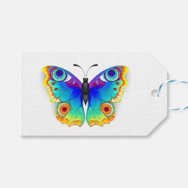 Rainbow Butterfly Peacock Eye Gift Tags (Front (Horizontal))