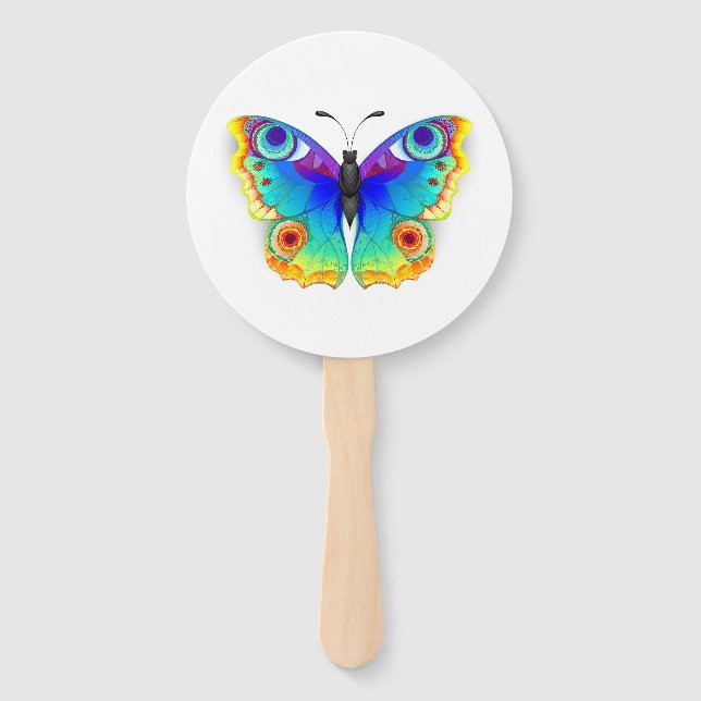 Rainbow Butterfly Peacock Eye Hand Fan (Front)