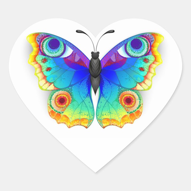 Rainbow Butterfly Peacock Eye Heart Sticker (Front)