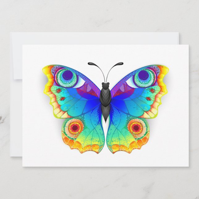 Rainbow Butterfly Peacock Eye Holiday Card (Front)