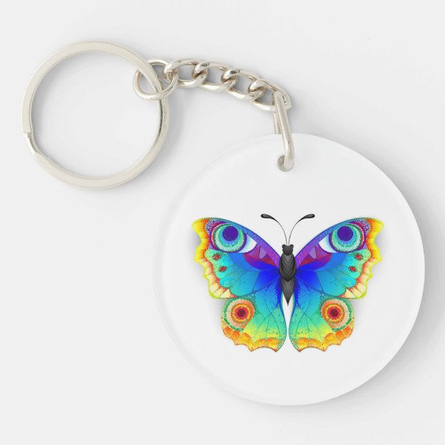 Rainbow Butterfly Peacock Eye Key Ring (Front)