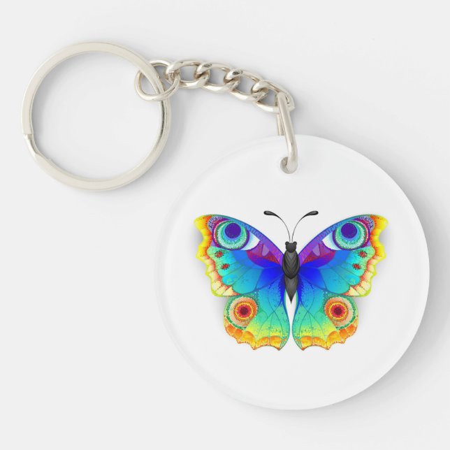 Rainbow Butterfly Peacock Eye Key Ring (Front)