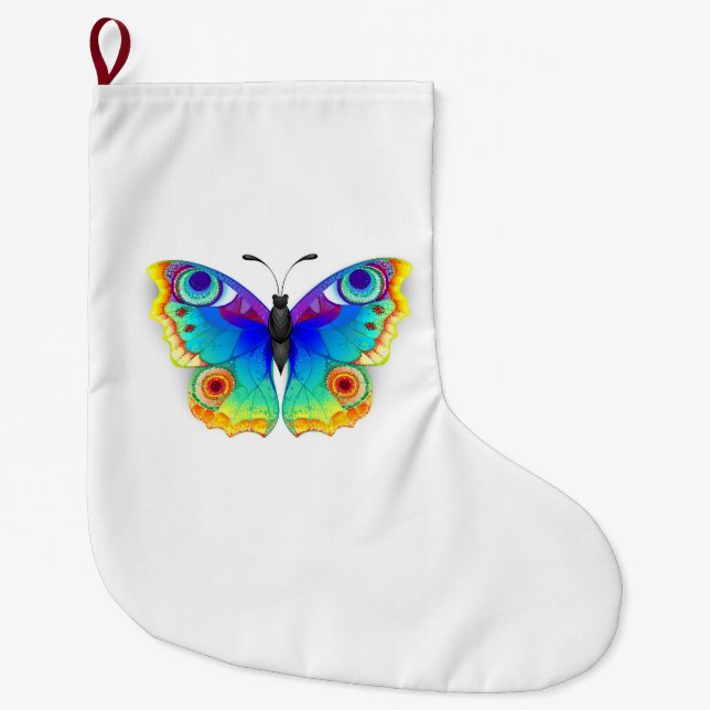 Rainbow Butterfly Peacock Eye Large Christmas Stocking (Front)
