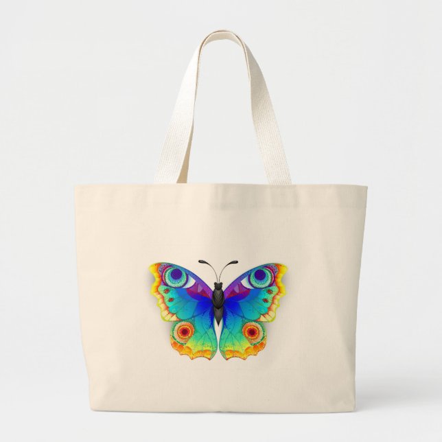 Rainbow Butterfly Peacock Eye Large Tote Bag (Front)