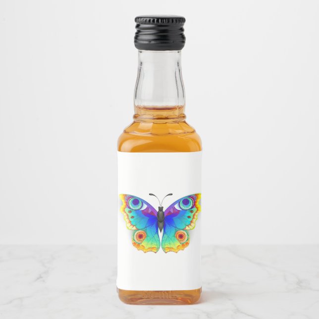 Rainbow Butterfly Peacock Eye Liquor Bottle Label (Front)