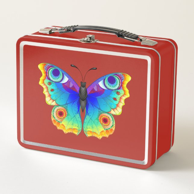 Rainbow Butterfly Peacock Eye Metal Lunch Box (Front)