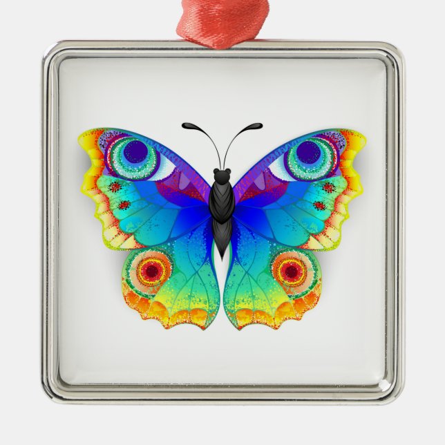 Rainbow Butterfly Peacock Eye Metal Tree Decoration (Front)