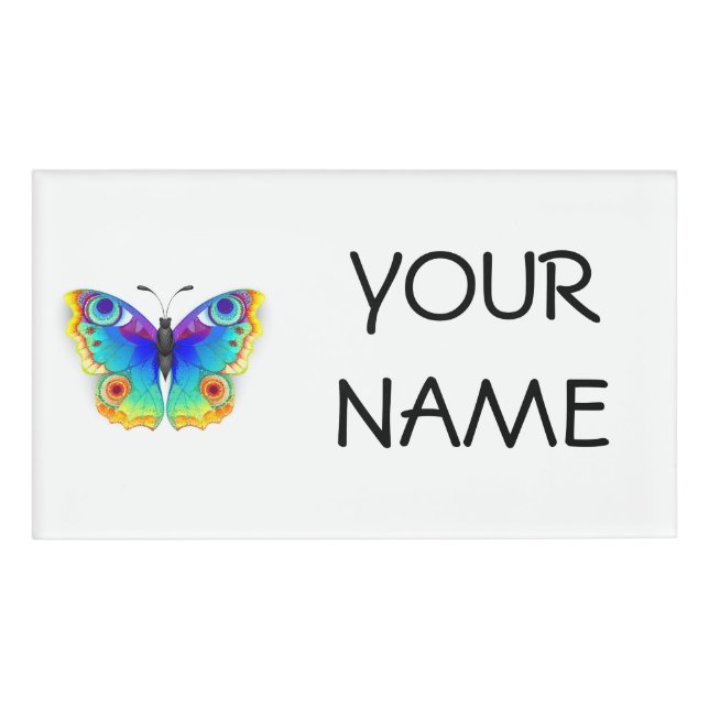 Rainbow Butterfly Peacock Eye Name Tag (Front)
