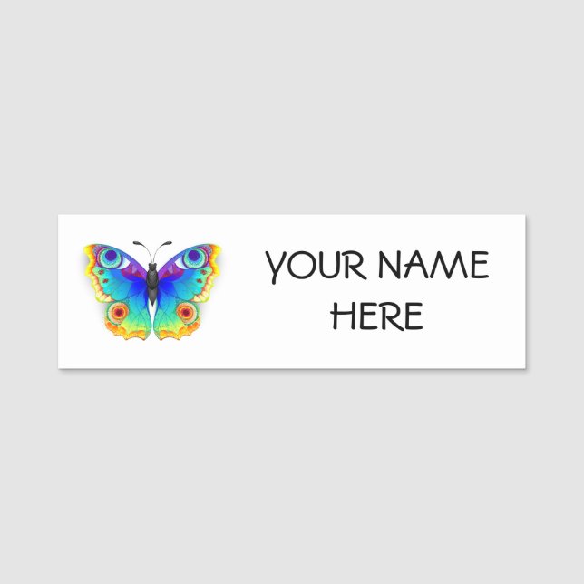 Rainbow Butterfly Peacock Eye Name Tag (Front)