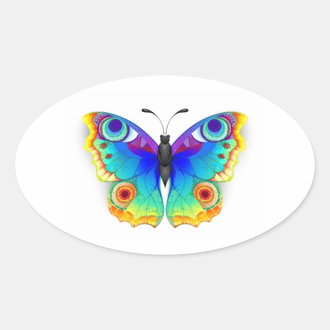 Rainbow Butterfly Peacock Eye Oval Sticker (Front)