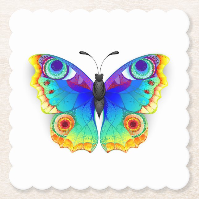 Rainbow Butterfly Peacock Eye Paper Coaster (Front)