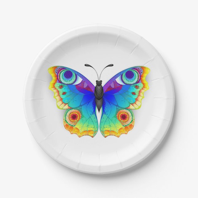 Rainbow Butterfly Peacock Eye Paper Plate (Front)