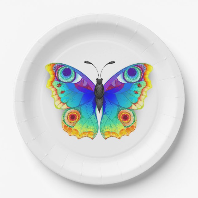 Rainbow Butterfly Peacock Eye Paper Plate (Front)