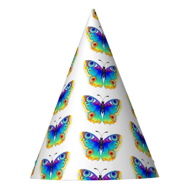 Rainbow Butterfly Peacock Eye Party Hat (Front)