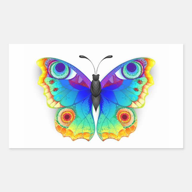 Rainbow Butterfly Peacock Eye Rectangular Sticker (Front)