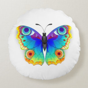 Rainbow Butterfly Peacock Eye Round Cushion