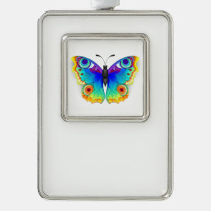 Rainbow Butterfly Peacock Eye Silver Plated Framed Ornament
