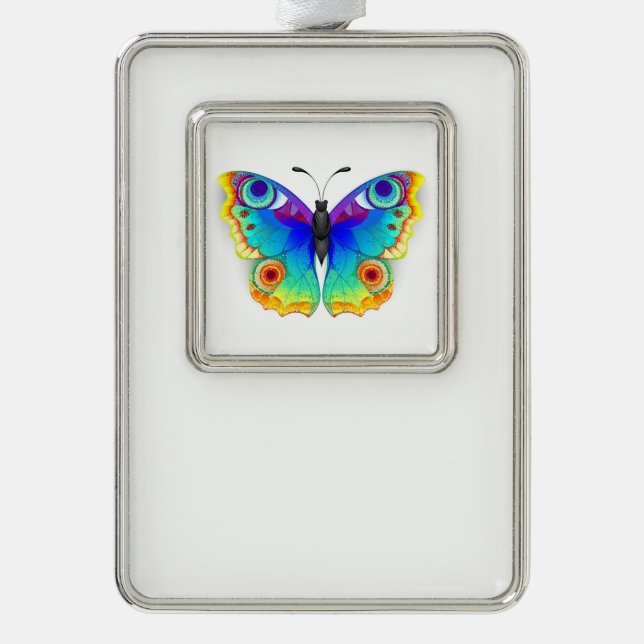 Rainbow Butterfly Peacock Eye Silver Plated Framed Ornament (Front)