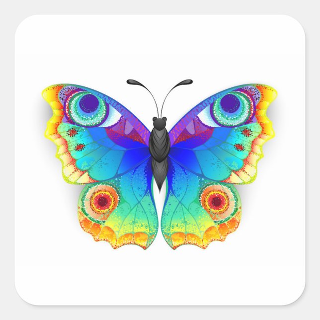 Rainbow Butterfly Peacock Eye Square Sticker (Front)