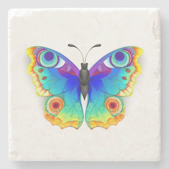 Rainbow Butterfly Peacock Eye Stone Coaster (Front)