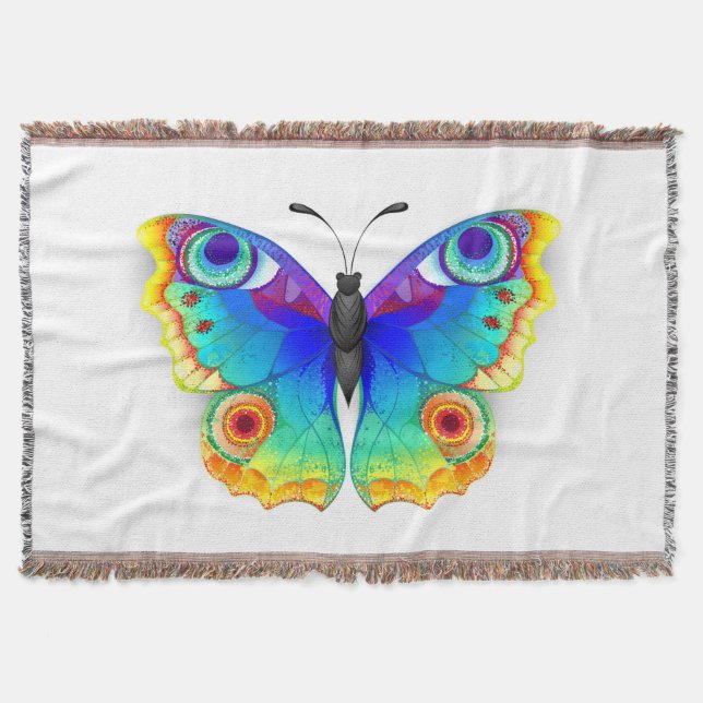 Rainbow Butterfly Peacock Eye Throw Blanket (Front)