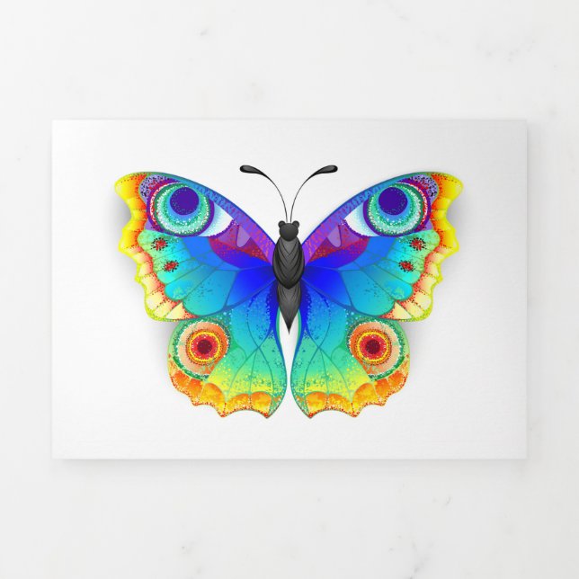 Rainbow Butterfly Peacock Eye Tri-Fold Holiday Card (Cover)