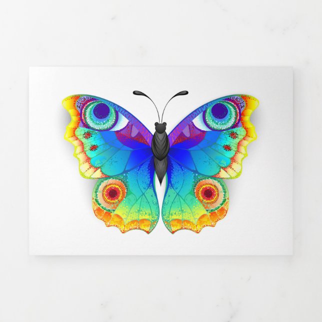 Rainbow Butterfly Peacock Eye Tri-Fold Invitation (Cover)