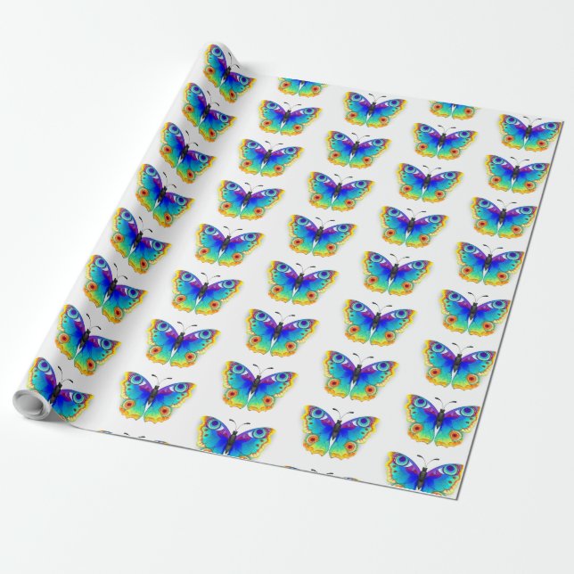 Rainbow Butterfly Peacock Eye Wrapping Paper (Unrolled)