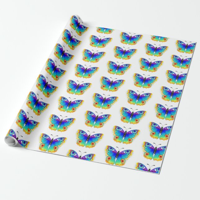 Rainbow Butterfly Peacock Eye Wrapping Paper (Unrolled)