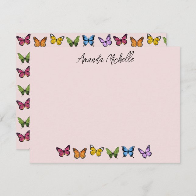 Rainbow Butterfly Personalised Note Cards (Front/Back)