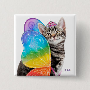 Rainbow Butterfly Princess Kitten 15 Cm Square Badge