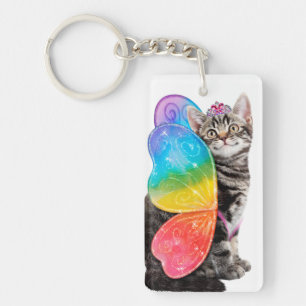 Rainbow Butterfly Princess Kitten Key Ring