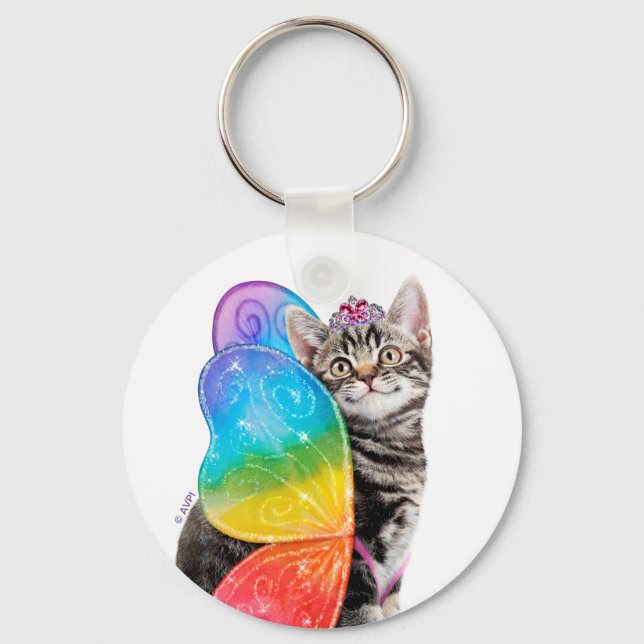 Rainbow Butterfly Princess Kitten Key Ring (Front)