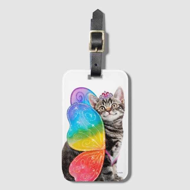 Rainbow Butterfly Princess Kitten Luggage Tag (Front Vertical)