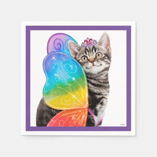 Rainbow Butterfly Princess Kitten Napkin (Front)