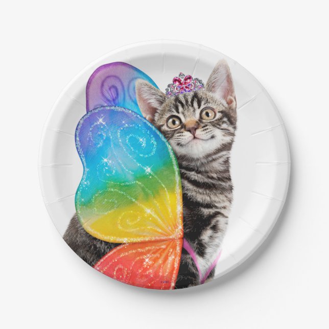 Rainbow Butterfly Princess Kitten Paper Plate (Front)