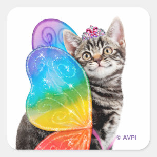 Rainbow Butterfly Princess Kitten Square Sticker