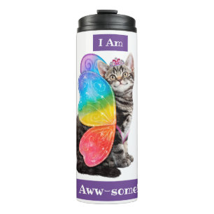 Rainbow Butterfly Princess Kitten Thermal Tumbler
