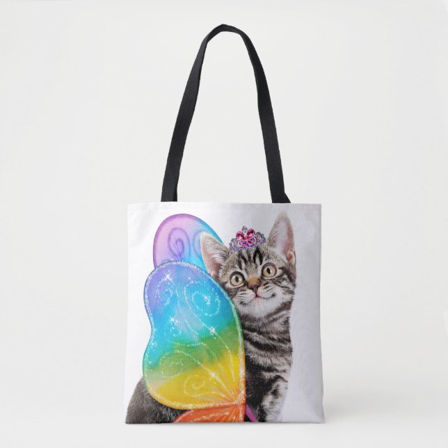 Rainbow Butterfly Princess Kitten Tote Bag (Front)