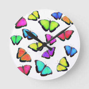 Rainbow Butterfly Round Clock