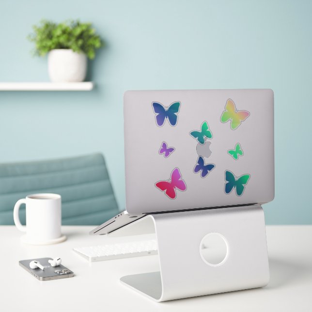 Rainbow Butterfly Sticker Pack | Cute Butterflies (Laptop On Desk)